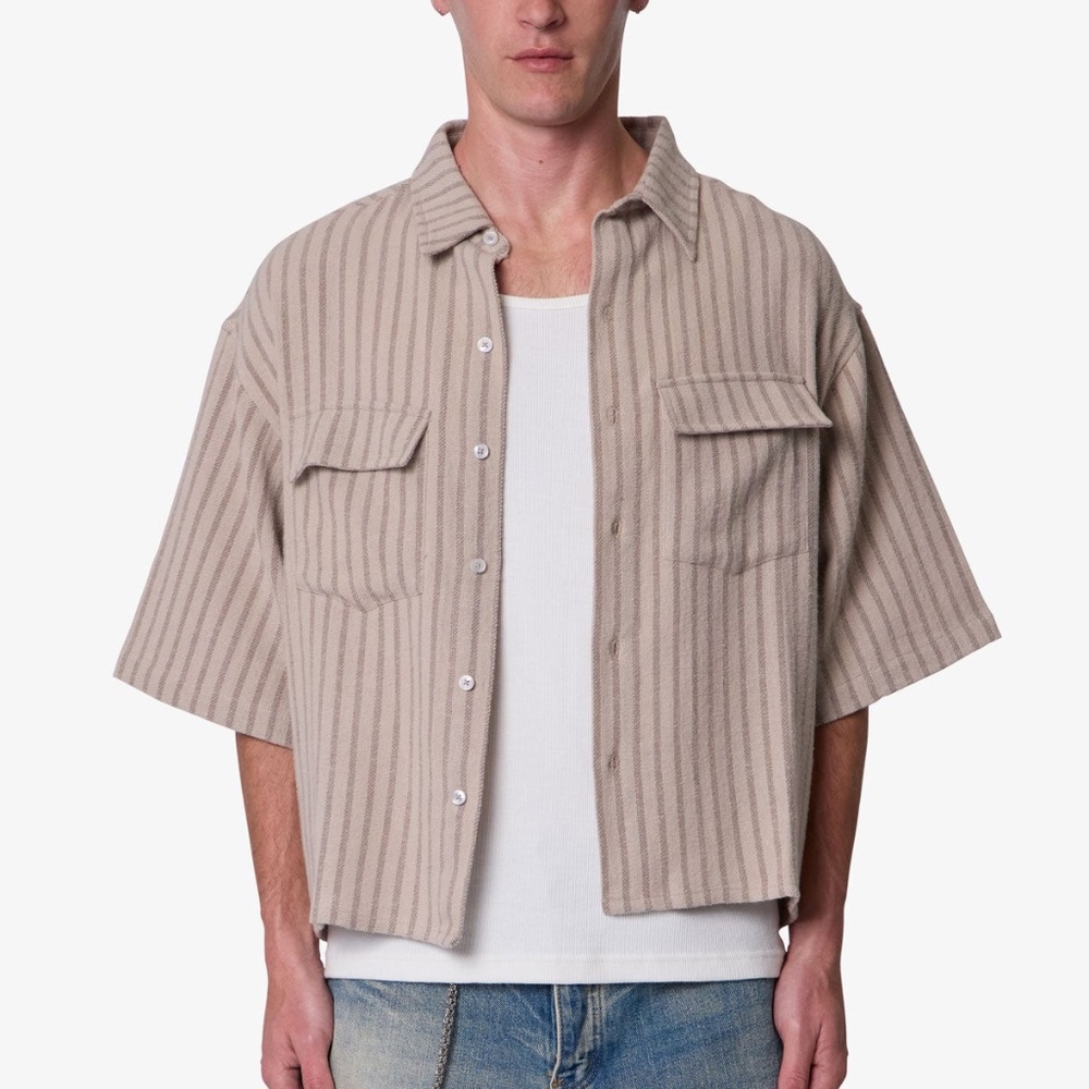 mnml Cropped Boxy Striped S/S Shirt - Khaki Size XSKhaki / XS